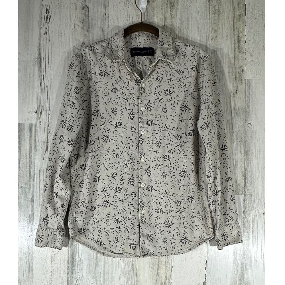 Abercrombie & Fitch Mens Button Down Shirt Size XS Floral Gray Long‎ Sleeve
